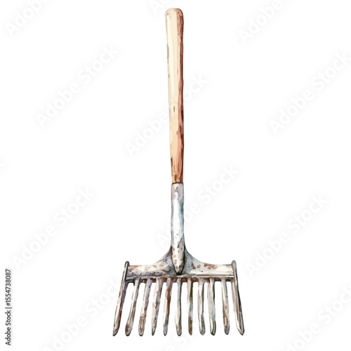 Hand Rake, watercolor illustration vector, isolated on a white background.