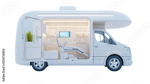 Modern Mobile Dental Clinic on Wheels with Comfortable Chair and Bright Interior Design
