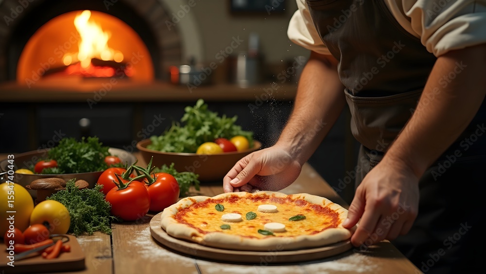 Naklejka premium preparing pizza