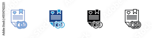 Marriage Contract Icon with Wedding Rings and Heart Symbol – Legal Marriage Agreement Vector Illustration