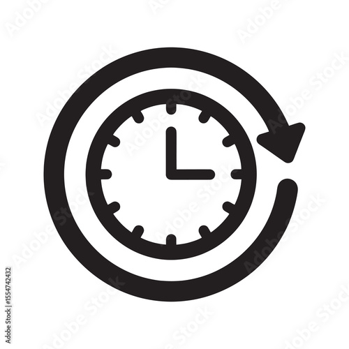 Processing time icon with a clock and a circular arrow representing order fulfillment a deadline or a delivery schedule for logistics vector solid glyph icon