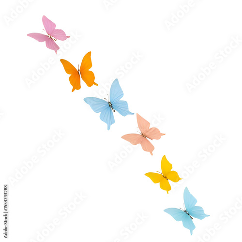 a group of butterflies on a white background