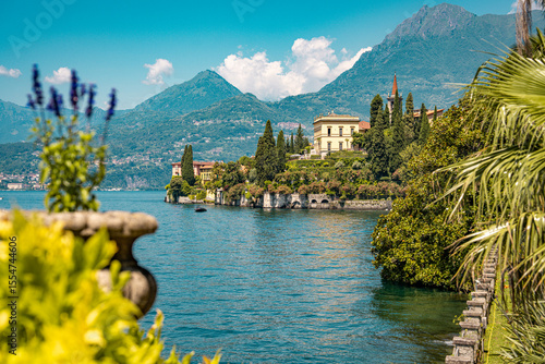 Fototapeta Naklejka Na Ścianę i Meble -  Lush Botanical Garden of Villa Monastero Overlooking Lake Como: Elegant Historic Estate Surrounded by Mediterranean Flora and Alpine Scenery