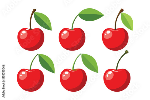 Six cherry set fruit vector illustration isolated on white background