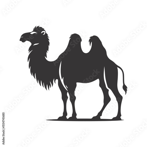 Vector illustration of camel silhouette with humps for arid climate wildlife and desert nature designs
