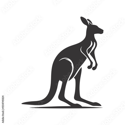 Vector illustration of standing kangaroo silhouette for Australian wildlife clipart and outback animal art