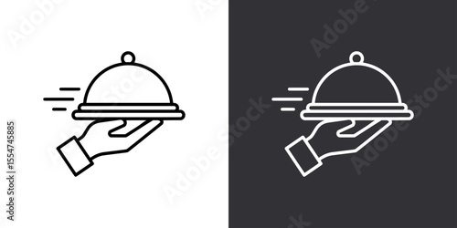 Outline icon of waiter hand holding cloche representing food service or hospitality