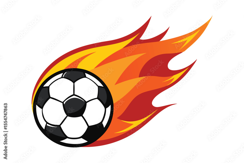 Fototapeta premium soccer ball flying on fire on white background