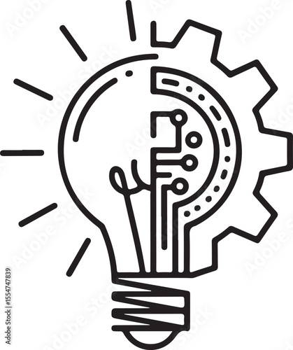 Creative idea concept light bulb with gear and circuit board elements