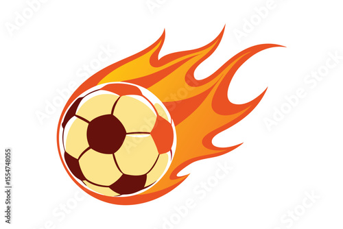 soccer ball flying on fire on white background