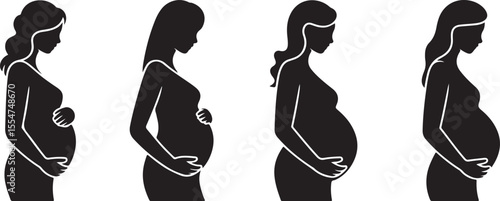Four pregnant women silhouettes showing progression of pregnancy stages