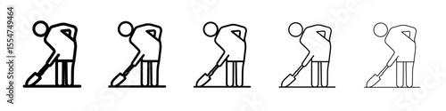 Worker digging icon flat simple outline logo