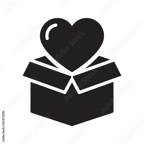Donation box charity icon representing a gift of love and care package for community support and humanitarian aid through generous giving vector solid glyph icon