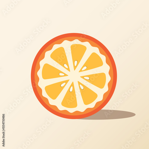 Flat vector of a sliced orange with detailed segments on a warm gradient background. Perfect for food, drink, healthy lifestyle, or citrus-themed illustrations