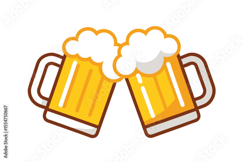 Two clinking beer mugs white background