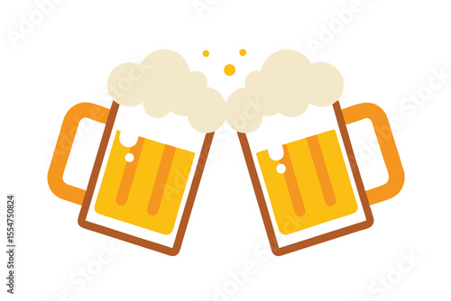 Two clinking beer mugs white background