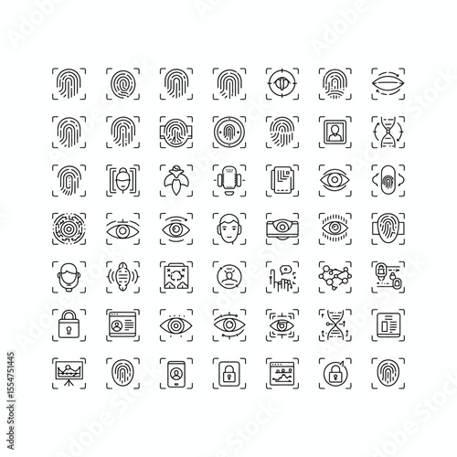 Biometric identification icons collection fingerprint