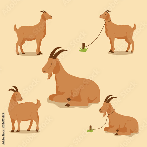 Goat Vector Illustration Cute Farm Animal in Flat Style