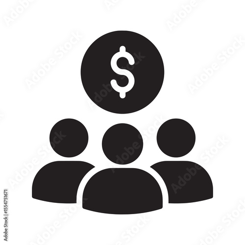 Crowdfunding donation icon with a group of people representing a community fund collective investment and charity fundraising team support vector solid glyph icon