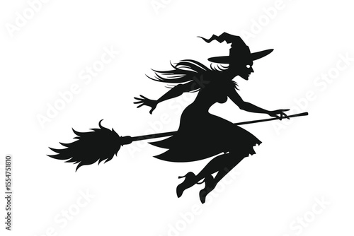 witch on a broom silhouette vector illustration isolated on white background