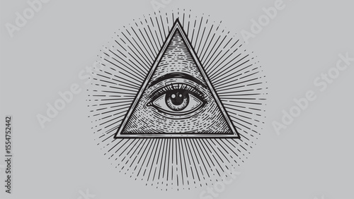 All-seeing eye engraving symbolizing enlightenment divine watchfulness and spiritual inner vision