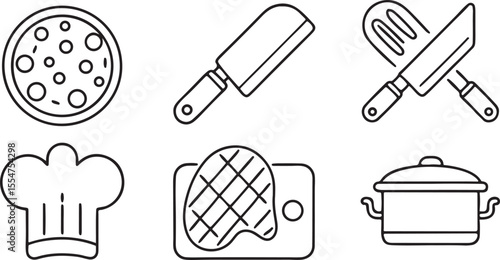 Kitchen and Cooking Editable Vector Icons Featuring Frying Pan Chef Hat Spatula Knife Pot and Modern Utensils