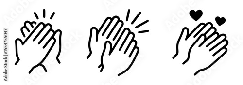 Minimalist vector illustration featuring three distinct clapping hands icons