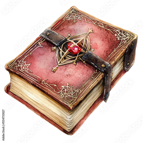 Grimoire Spellbook, watercolor illustration vector, isolated on a white background.