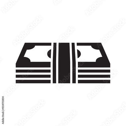 Cash money icon with a stack of banknotes representing wealth salary payment profit and financial success in business or personal banking vector solid glyph icon