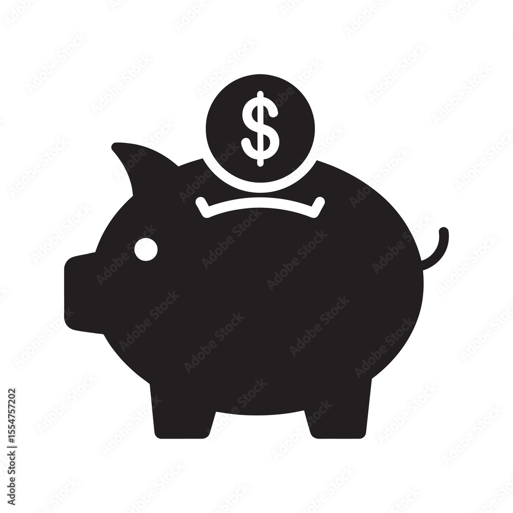 Piggy bank saving icon with a coin being inserted for personal finance management representing thrift investment and building a future budget vector solid glyph icon Piggy bank saving icon with a coin being inserted for personal finance management representing thrift investment and building a future budget vector solid glyph icon