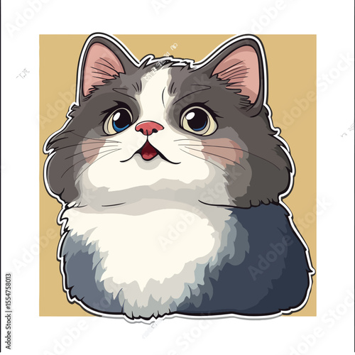 Happy Tuxedo Cat in Cartoon Style.