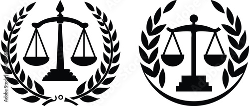 Scales of Justice Silhouette with Laurel Leaves Legal Logo Vector Design