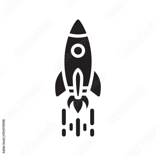 Business startup launch icon with a rocket taking off representing rapid growth innovation new project success and a powerful market boost vector solid glyph icon