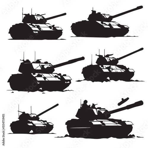 black silhouettes of tanks in different views and styles