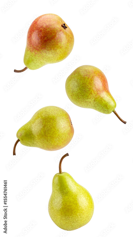 Ripe pears tumbling through transparent space, highlighting fresh fruit details for culinary graphic design Ripe pears tumbling through transparent space, highlighting fresh fruit details for culinary graphic design