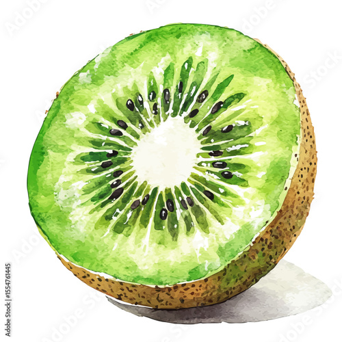 watercolor vector of Green Fuzzy Fresh Kiwi, isolated on a white background.