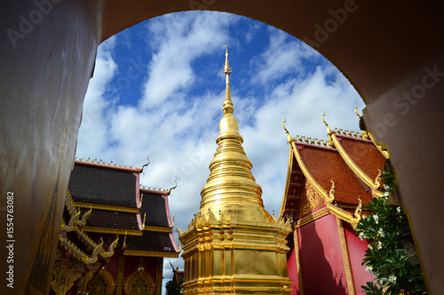 Pagoda and Chapel, Lanna Architecture, Symbols of Buddhism, South East Asia at Pa Yang temple (Wat San Phra Chao Deang), Ban Thi, Lamphun, Northern Thailand