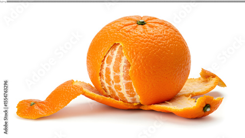 Juicy Orange Peel Partially Peeled Orange Fruit on White Background