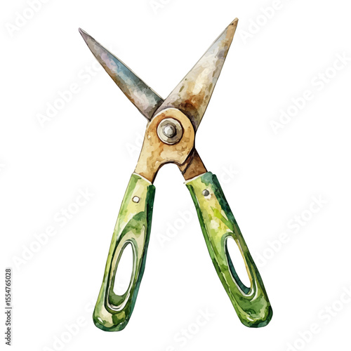 watercolor of Grass Shears, vector, isolated on a white background.