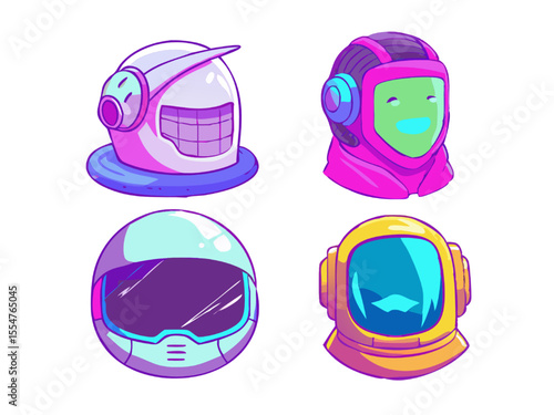 Neon Astronaut Helmet Icons 3D Eva Style Illustrations