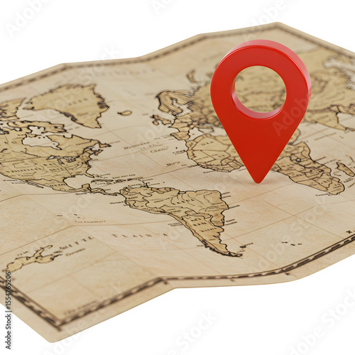 Red Marker Pinpointing South America on Antique World Map