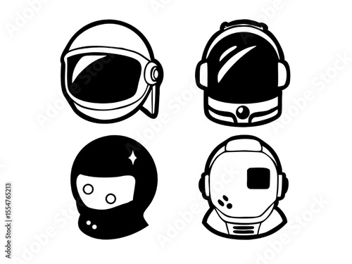 Four Astronaut Helmet Icons Metallic 3D EVA Helm Designs