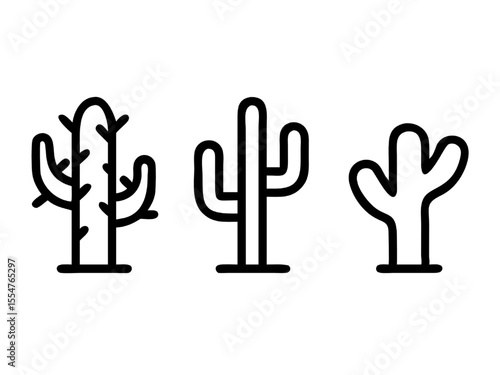 Three Cactus Icons Line Art Desert Plant Illustrations