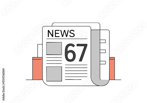 stylized graphic announces an age shift featuring a newspaper with the number 67 Modern flat design with a pink and gray color palette Ideal for business and lifestyle concepts