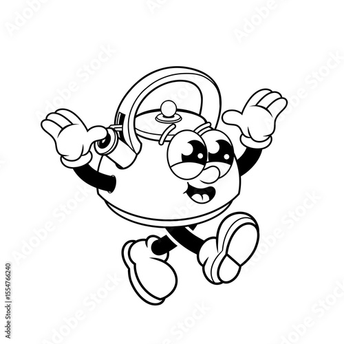 Retro character design of cheerful kettle outline