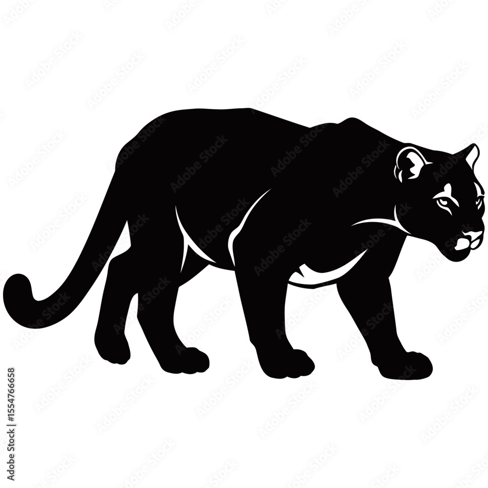 Fototapeta premium Cougar Silhouette, Majestic cougar silhouette, powerful predator, wild cat, black and white.