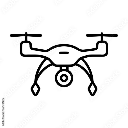 Minimalist black drone line art icon with camera