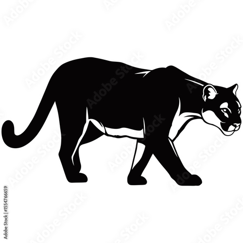 Shadow Panther, A stylized image of a sleek black panther gracefully striding forward, its powerful form a symbol of strength and agility. The silhouette captures the essence of the wild.