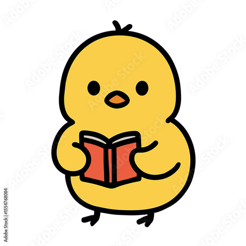 A cartoon chick engrossed in reading, highlighting the joy of learning and intellectual pursuits. vector illustration