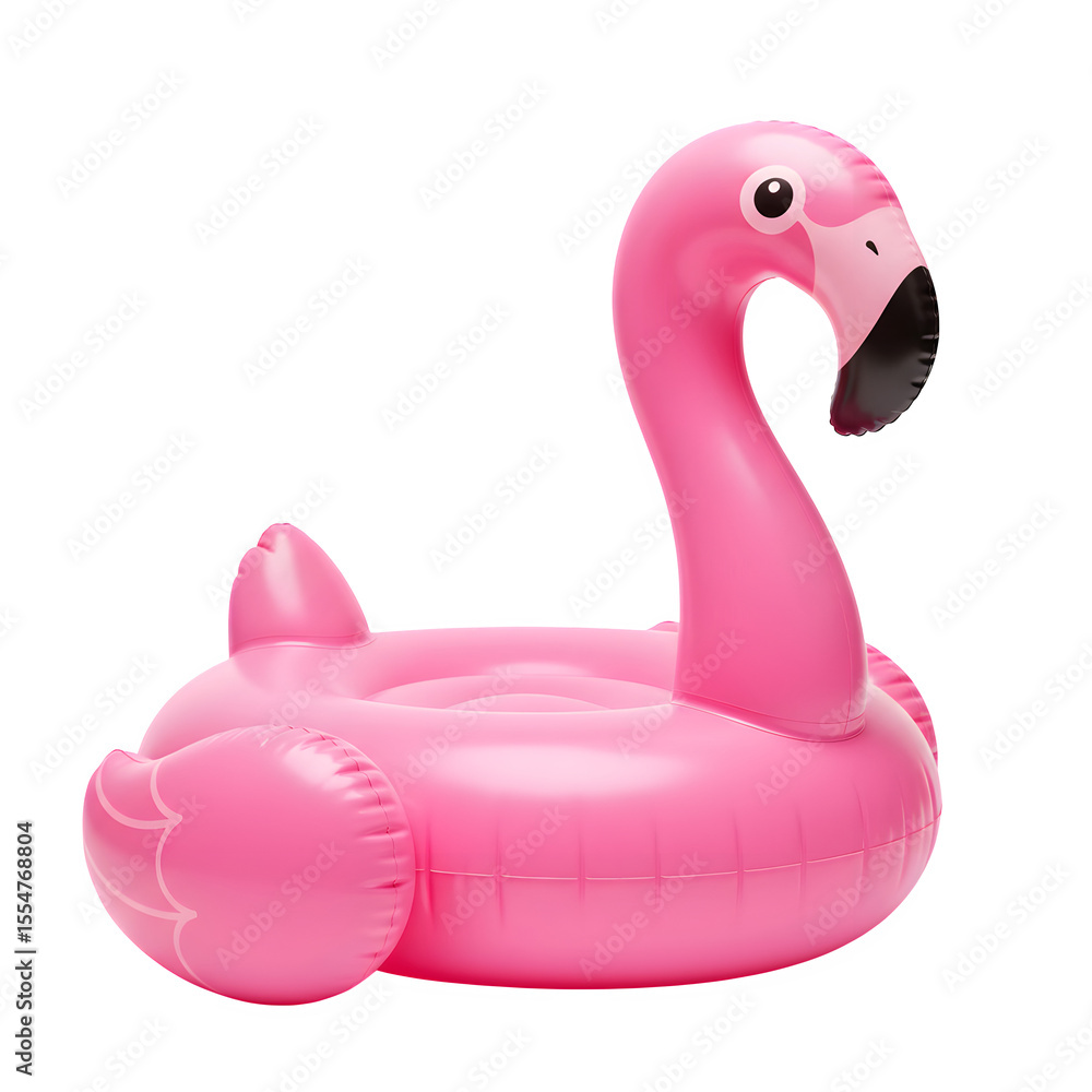 Inflatable pink flamingo pool float on a seamless white background, summer fun Inflatable pink flamingo pool float on a seamless white background, summer fun